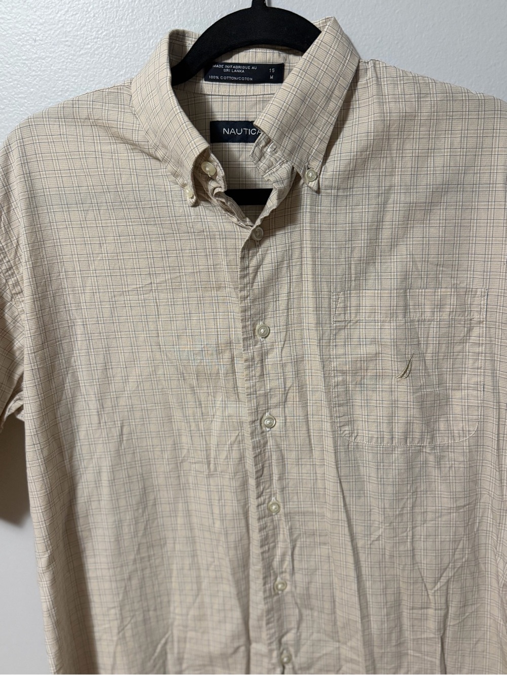 Nautica Men’s Medium 15 Short Sleeve Plaid Button Down Shirt 100% Cotton - Picture 3 of 5